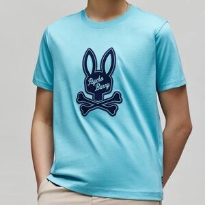 Psycho Bunny Kids Derek Center Graphic Tee Blue 14-16 Large 100% Pima Cotton NWT